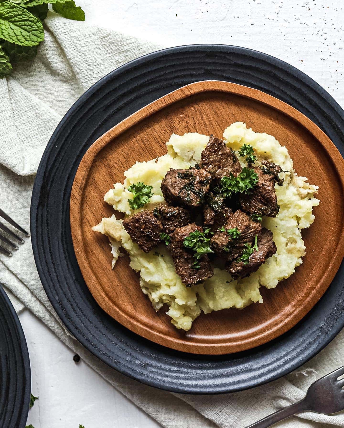 Steak Bites with Yukon and Cauliflower Mash ￼