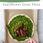 pinterest pin for trader joes cauliflower crust pizza recipe