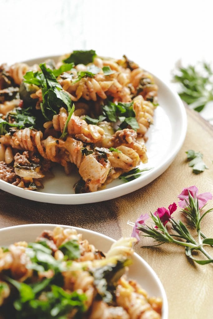 2 dishes of veggie pasta