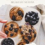 pinterest pin moist vegan banana blueberry muffins