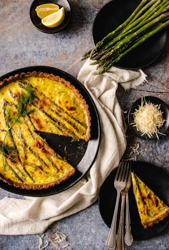 spring asparagus tart with sweet potato crust