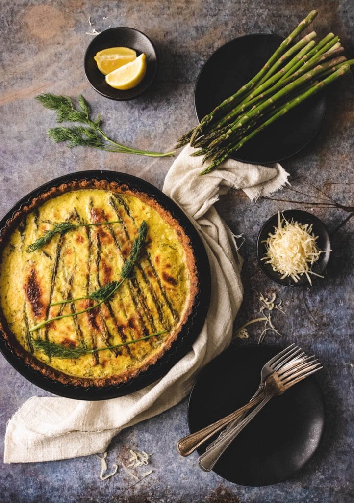 spring asparagus tart with sweet potato crust