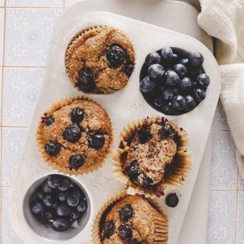 Moist Vegan Banana Blueberry breakfast Muffins