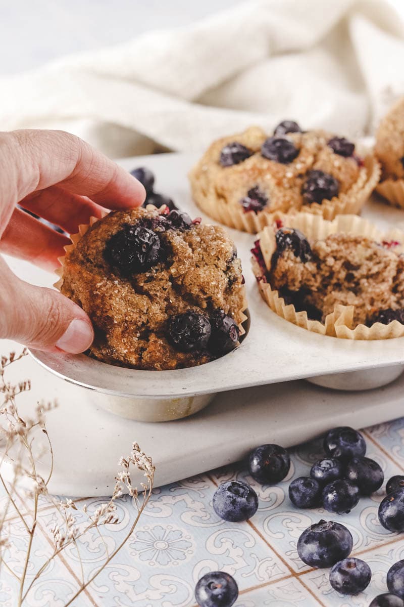 moist vegan banana blueberry breakfast muffins