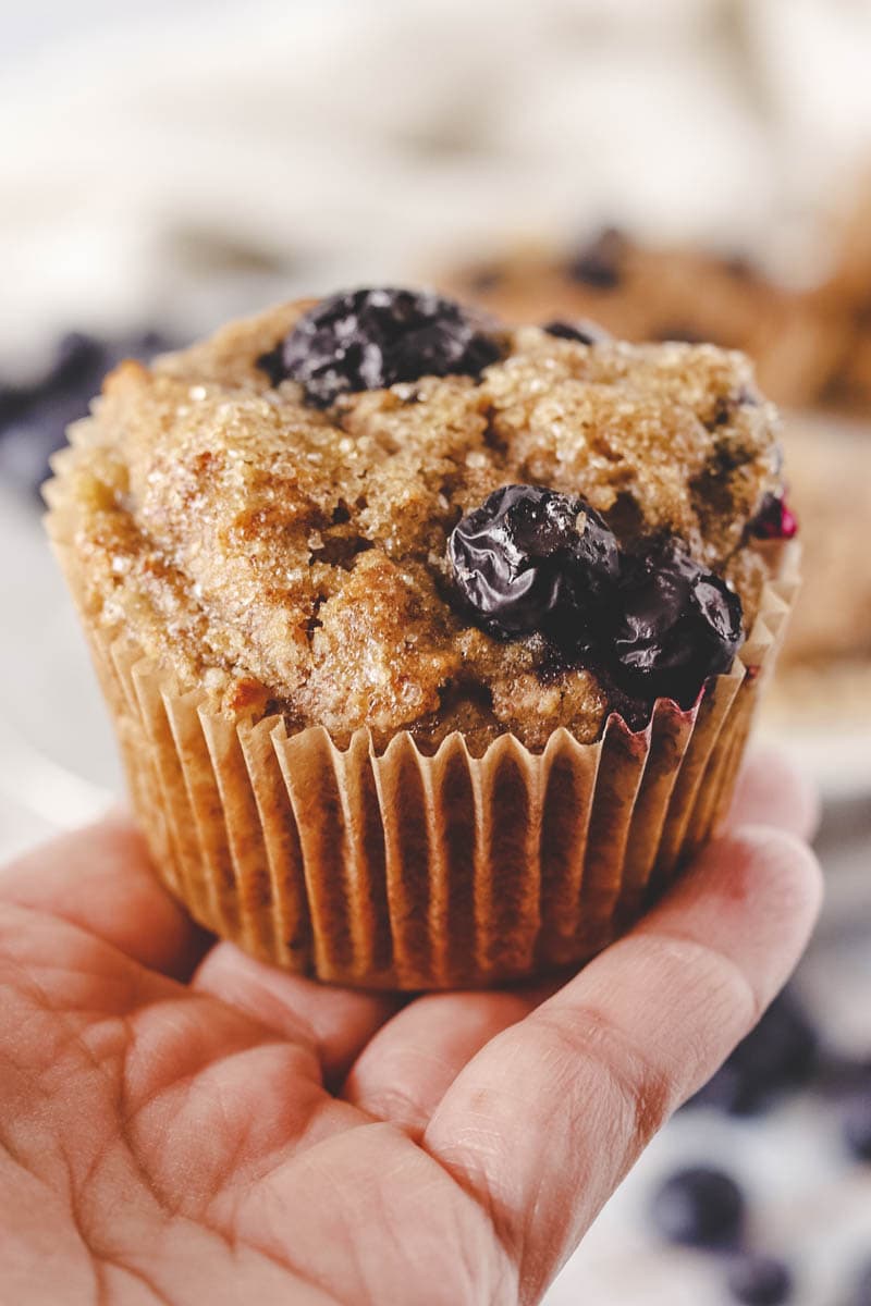 close up picture of vegan banana blueberry muffins