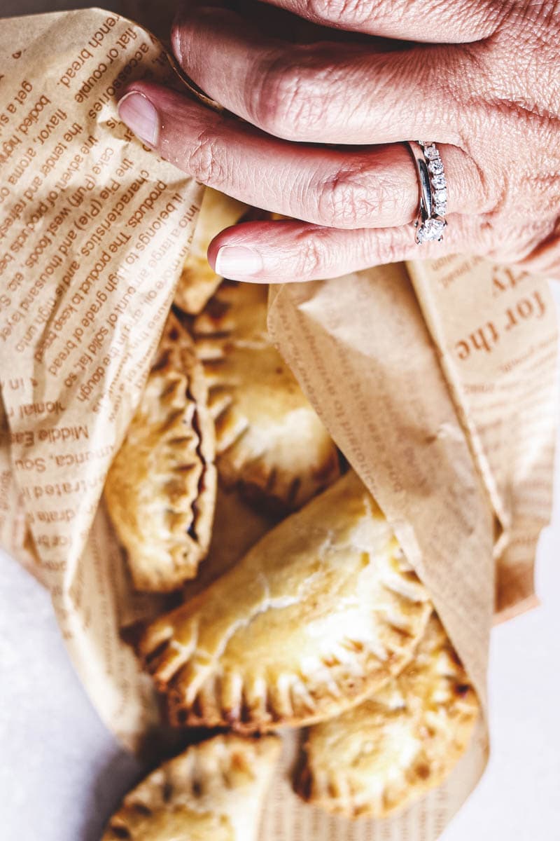 cherry empanadas with jalapeño and honey chèvre
