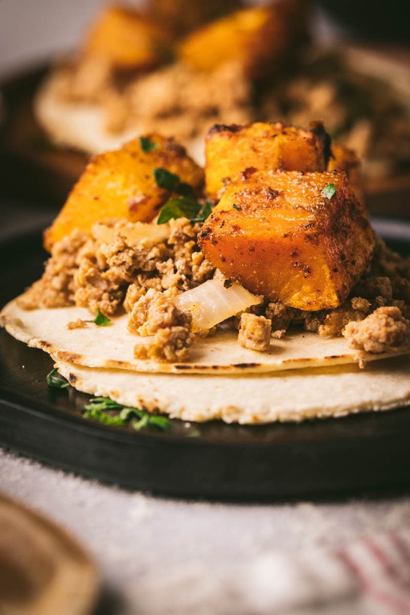 Roasted Butternut Squash and Ground Turkey Tacos