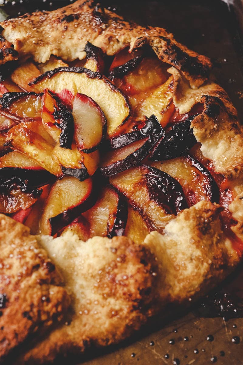 close up picture of stone fruit galette