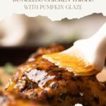 pinterest pin for oven roasted chicken thighs with pumpkin glaze