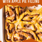 pinterest pin for pumpkin cinnamon rolls with apple pie filling