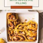 pinterest pin for pumpkin cinnamon rolls with apple pie filling