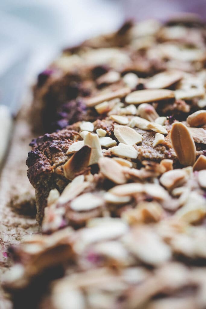 close up Gluten Free Cranberry Orange Cake with Almonds 
