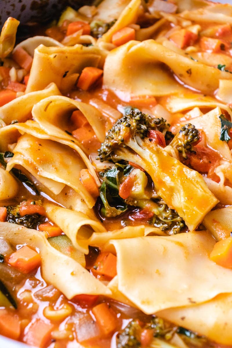 Vegetarian Lasagna Soup with Herbed Ricotta and Kale