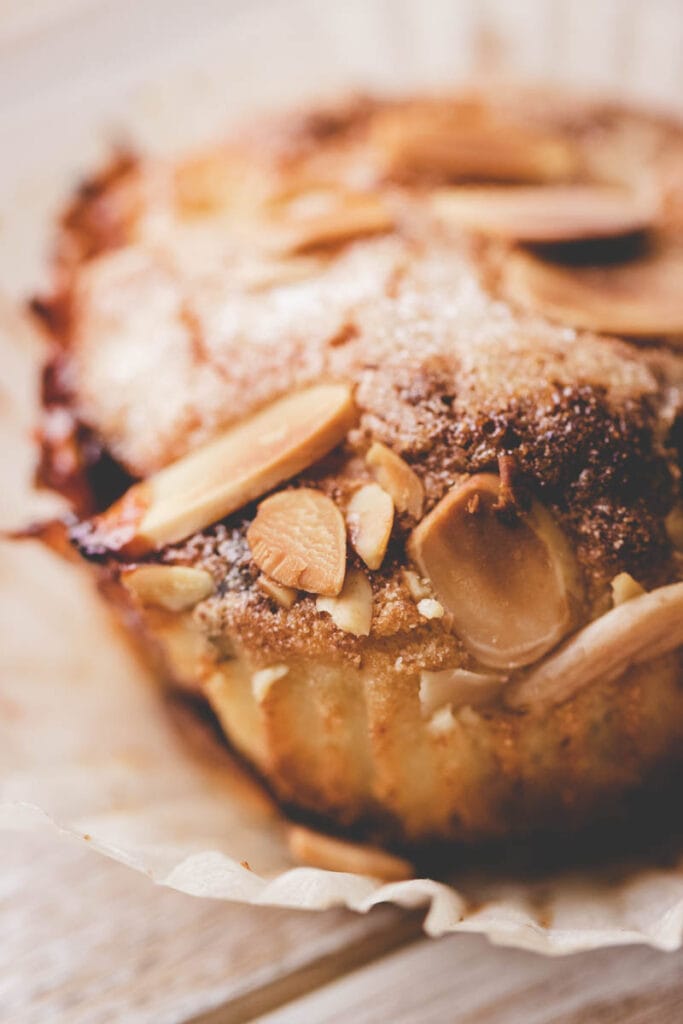 close up of muffin top with almonds