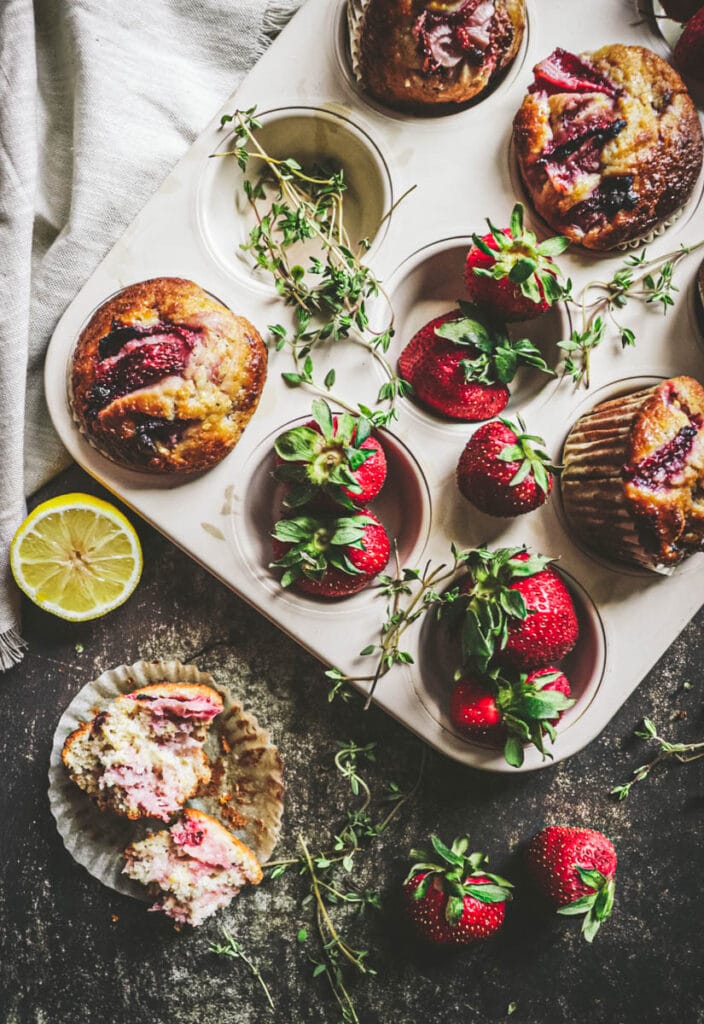 tray of strawberry lemon muffins
