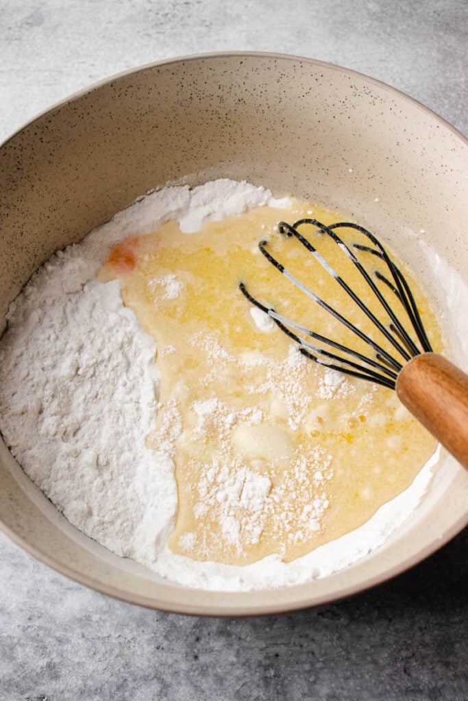 adding the wet tot dry ingredients