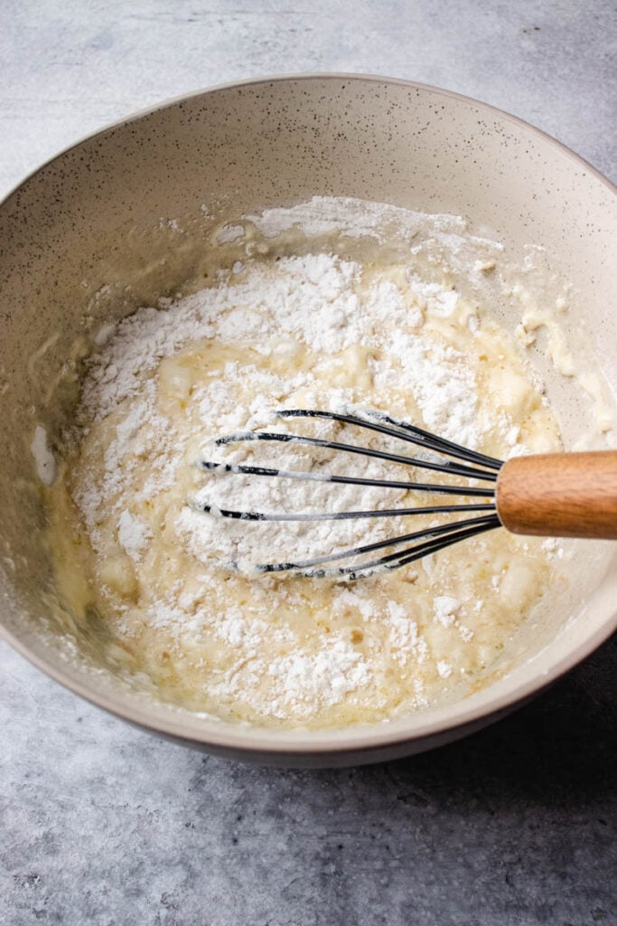 mixing waffles batter