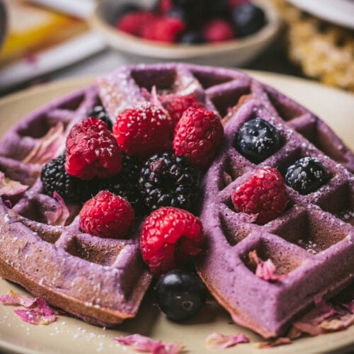 perfectly chewy Ube Mochi Waffles