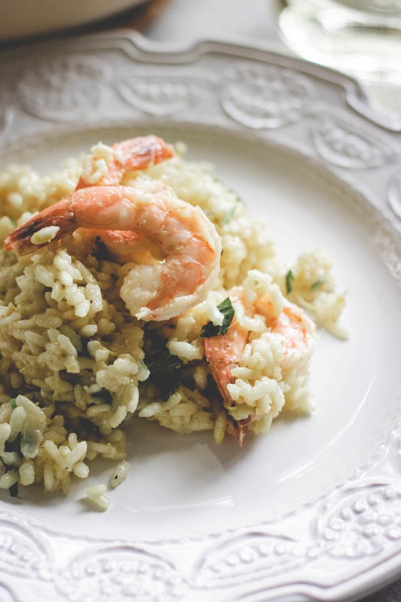close up picture of shrimp and zucchini risotto
