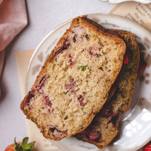 fresh strawberry zucchini quick bread with glaze