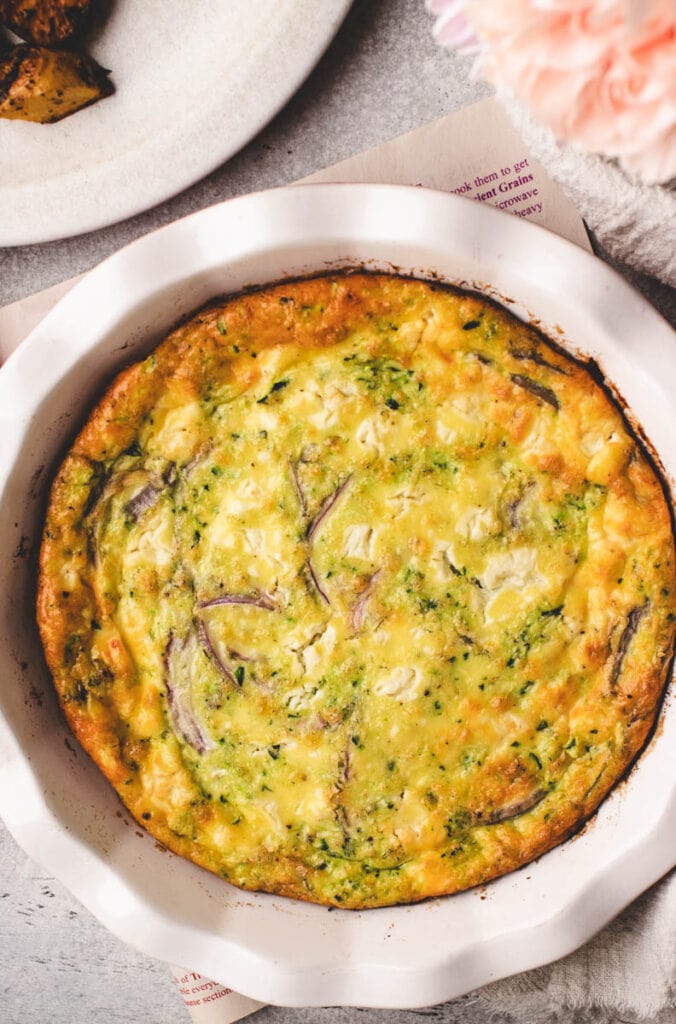 easy crustless zucchini quiche with goat cheese