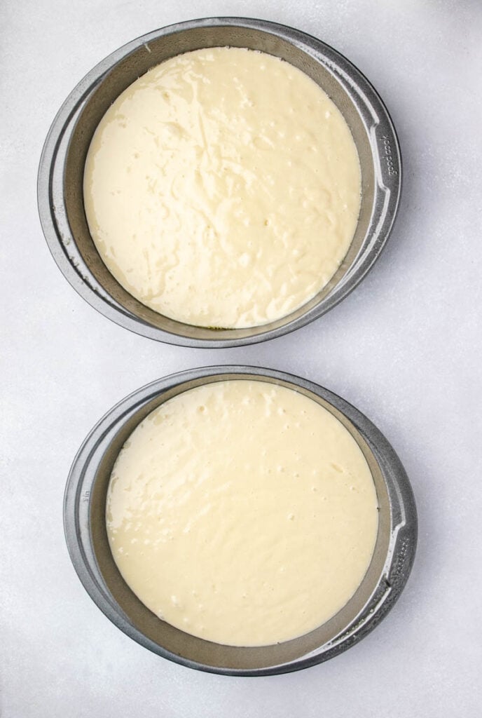 cake pans and cake batter