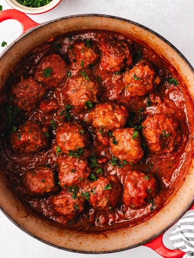 Braised Italian Ground Bison Meatballs with Marinara