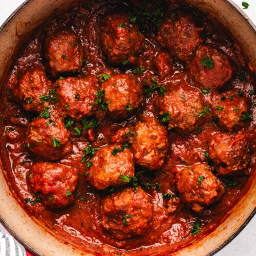 Braised Italian Ground Bison Meatballs with Marinara