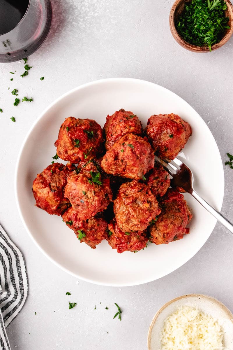 Braised Italian Ground Bison Meatballs with Marinara