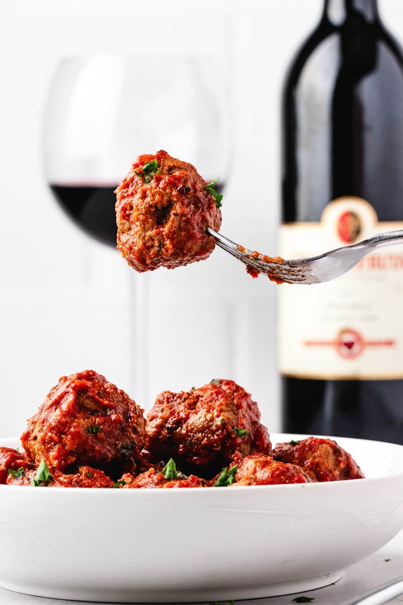 Braised Italian Ground Bison Meatballs with Marinara