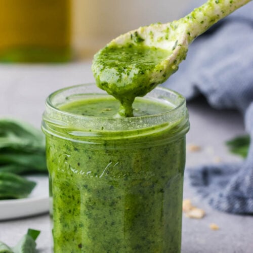 Simple pesto with avocado oil.