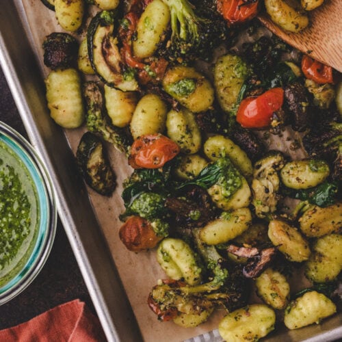 gnocchi with pesto and vegetables.