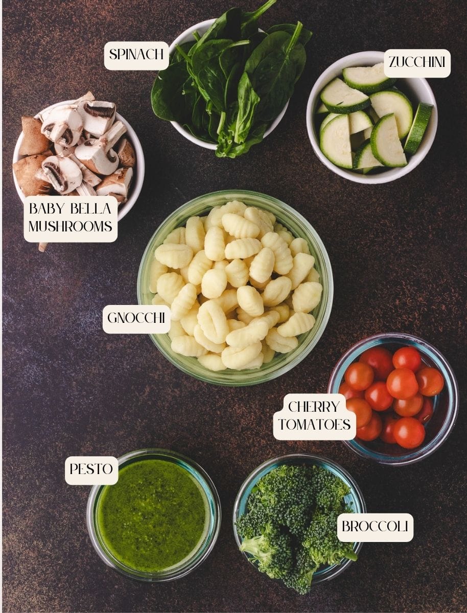 Ingredients for gnocchi with pesto and vegetables