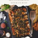 pinterest pin for bison and black bean Enchiladas.