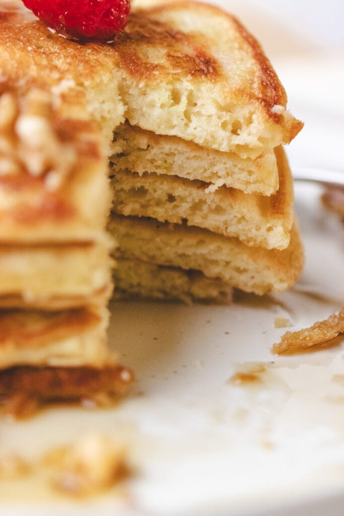 close up shot of inside the pancake stack.