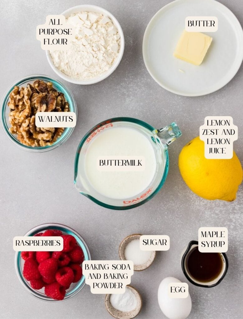 ingredients for lemon raspberry pancakes.