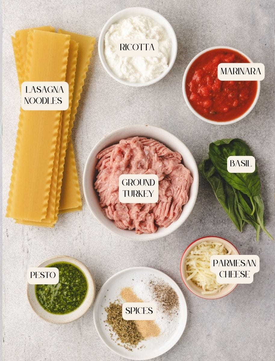 ingredients for ground turkey lasagna roll ups.