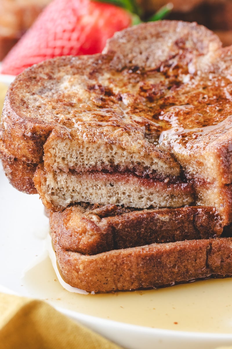 close up imafe of inside the stuffed french toast.