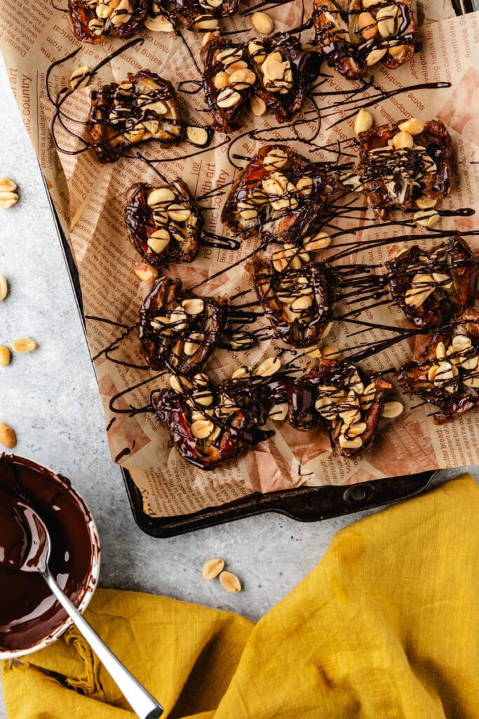  3 Ingredient Dessert Dates on a baking sheet.