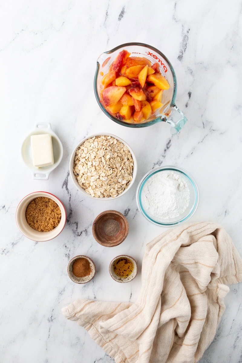 ingredients for a peach crisp.