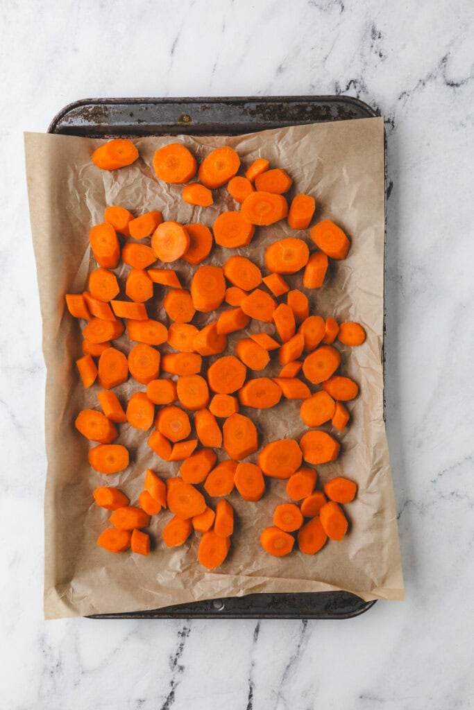 carrots on a baking sheet.