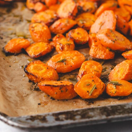 close up shot of rosemary carrots.