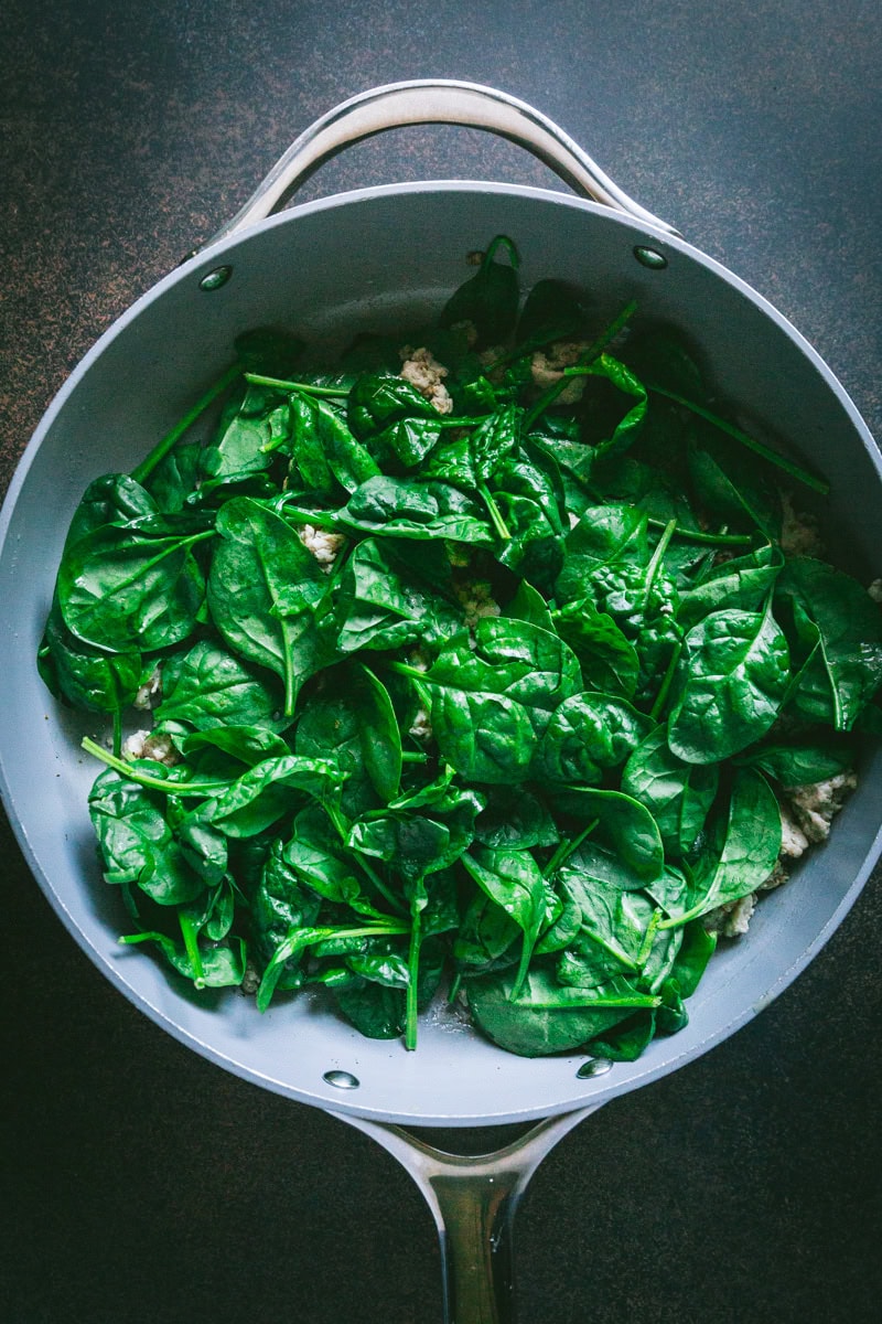 spinach in the frying pan.