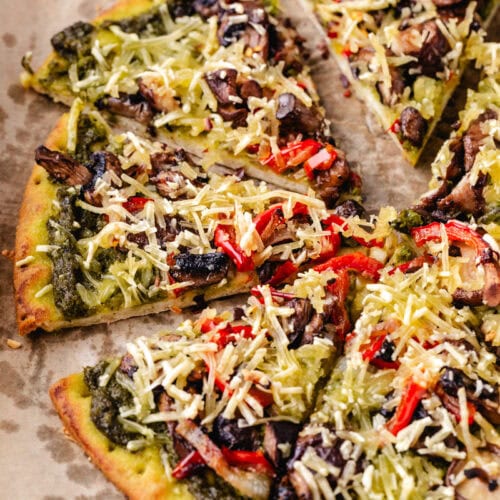 slices of pizza on parchment paper.