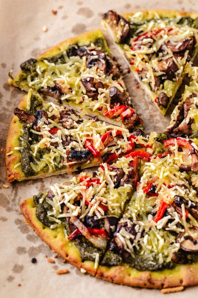 Trader Joe's Cauliflower Pizza Crust on a sheet pan.