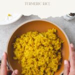 pinterest pin for garlic turmeric rice