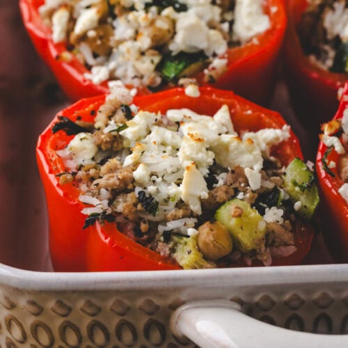 close up of Ground Turkey and Garbanzo Bean Stuffed Peppers