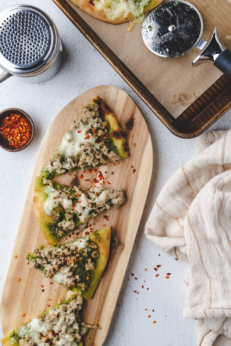 pizza flatbreads on a servings board